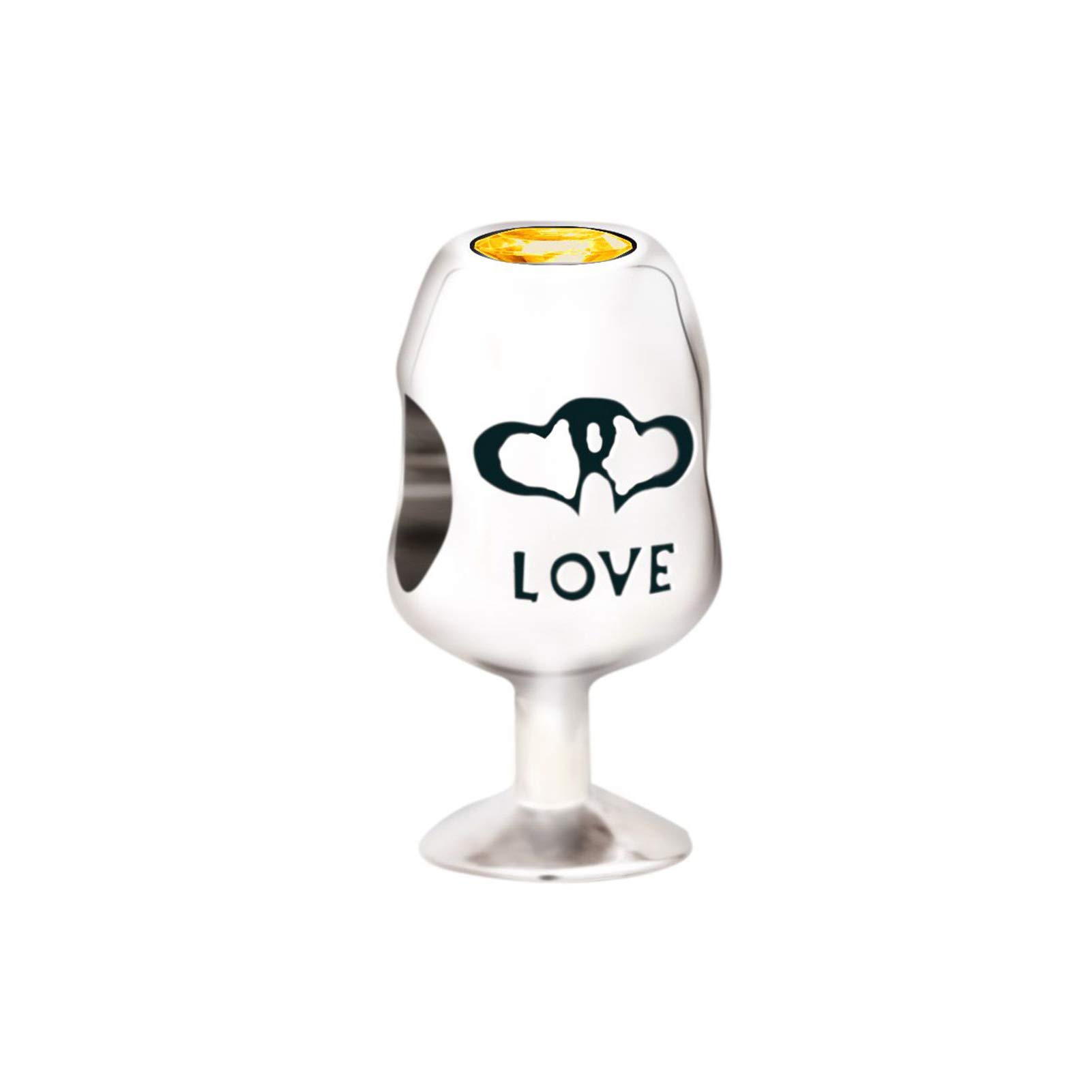 Yellow Wine Glass Love Heart Charm fits Pandora Charms Bracelets Birthday Jewellery Gift for Daughter Granddaughter Christmas Women Mother's Day