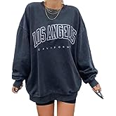 Langwyqu Women's Oversized Sweatshirt Los Angeles California Crewneck Long Sleeve Casual Loose Pullover Tops