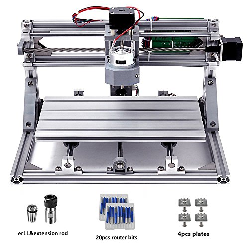 DIY CNC Router Kits 3018 GRBL 3 Axis Control Wood Carving Milling Engraving Machine with 5mm Extension Rod + ER11 + 20PCS CNC Router Bits + 4 Sets CNC Plates