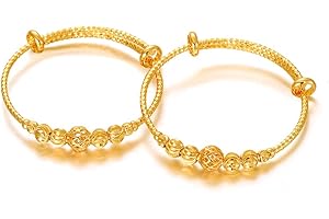 Ethlyn 2Pcs/Lot Kids Jewelry Gold Plated Adjustable Beads Bracelet Bangle Birthday Christmas Gifts for Girls 4years old