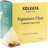 Kolkata Chai - Signature Chai Tea Bag, 15 Count, Premium Organic Assam Black Tea and Spices, Compostable Tea Bags, Vegan, All Natural