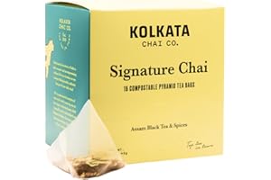 KOLKATA CHAI CO Kolkata Chai - Signature Chai Tea Bag, 15 Count, Premium Organic Assam Black Tea and Spices, Compostable Tea Bags, Vegan, All Natural