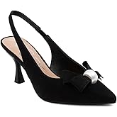 Sugar Women’s Slingback Kitten Heels – Pointed Toe Dress Shoes with Pearl or Bow Detail, Low Heels for Parties, Weddings, or Evening Wear