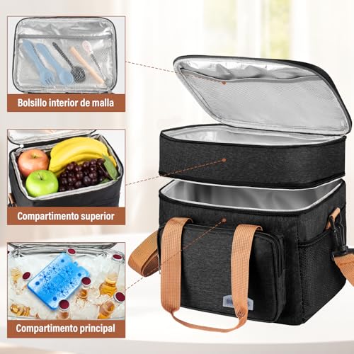KIROGILY Loncheras para Mujer y Hombre, Lonchera Termica de Gran Capacidad de Doble Capa, Bolsa de Almuerzo con Cristales de Hielo, Lunch Bag Reutilizable
