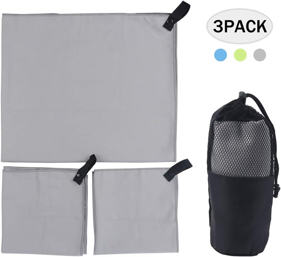 Vech 3 Size Microfiber Towel Set, Beach Towel,Super Pack ,Fast Quick Dry Microfiber Hair Towel For Camping, Gym Travel Camp Backpacking, Yoga, Fitnes and Outdoor Activities GREY: Home & Kitchen