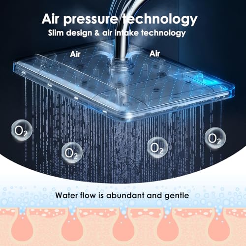 Ronvie 12 Inch Large High Pressure Water-Saving Square Rain Shower Head, Chrome Fixed Overhead Ceiling Showerhead with Adjustable Ball Joint G1/2” Universal Fitting Bathroom Easy Installation