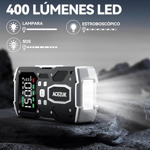 Motor de arranque da bateria do carro 8000A, compressor de ar de 150PSI, motor de arranque para o veículo (todo a gasolina ou diesel de 10L), arranque de 12V com LED de 400 lúmens