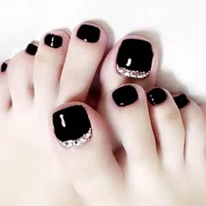24Pcs / Caja con 2G Uñas postizas negras falsas Presione el ...