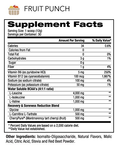 NF Sports Natural Amino - Post-Workout Recovery Drink Mix Made With Vegetable-Based BCAAs - Promotes Muscle Tissue Repair - Fruit Punch Flavor - 100% Satisfaction Guaranteed