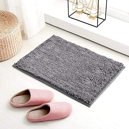 Premium Chenille Bathroom Rug Mat,Extra Soft and Absorbent Shaggy Bathroom Shaggy Rugs,Machine Wash/Dry, Luxury Plush Carpet Mats for Tub, Shower, and Bath Room (32 x 20 Inch, Grey)