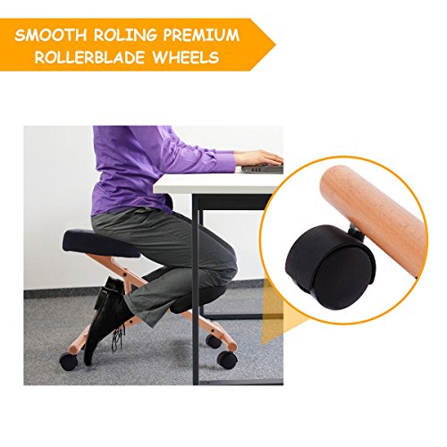 Giantex Knee Chair Ergonomic Office Kneeling, Adjustable Relieving Back and Neck Pain Thick Comfortable Cushion Stool,Home Office Desk Kneeling Chairs (Wood)