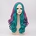Alacos Rainbow Color Long Curly Braid Wig, 25 Inches Gothic Lolita Anime Cosplay Wig, Christmas Costume Wig for Women +Free Wig Cap (Turquoise Mix Purple Pink Green)