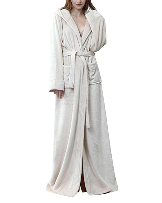 Dianshaoa Ladies Flannel Dressing Gown Bathrobe Full Length