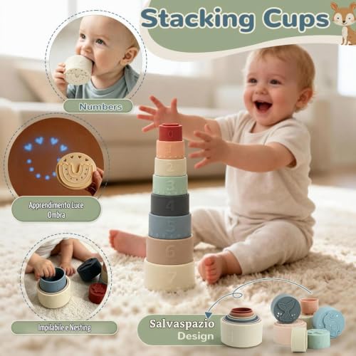 Anook Baby Toys 6-9-12 Months, 6 in 1 Montessori Games 6 Months | Sensory Toys for Babies with Stacking Games, Tissue Box, Shape Cubes to Sort, Newborn Gift 6-12 Months