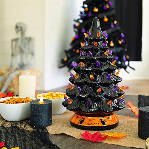 Best Choice Products PreLit 15in Ceramic Tabletop Halloween Tree Holiday Decoration w/Orange