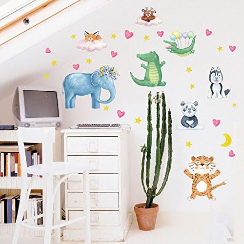 Hotab 3D Cartoon Animal Flowers Wall Stickers Decal for Kids Room Home Kindergarten Decor