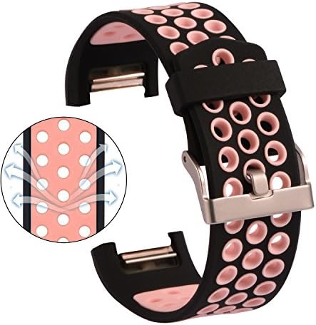 Fitbit Charge 2 Bands,Two-Tone Adjustable Replacement Sport Strap Bands for Fitbit Charge 2 Smartwatch Fitness Wristband (Black-Pink)