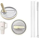 2 Pack 40 oz Tumbler Flip Straw Lid Replacement fit for HydroJug(Only), Spill Proof Splash Resistant Tumbler Lids,Reusable Leak Proof Tumbler Cover for Cup Accessories (Cream)