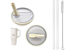 RIMOLEUR 2 Pack 40 oz Tumbler Flip Straw Lid Replacement fit for HydroJug(Only), Spill Proof Splash Resistant Tumbler Lids,Reusable Leak Proof Tumbler Cover for Cup Accessories (Cream)