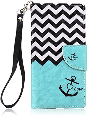 iPhone SE Case, iPhone 5SE Case, Anchor Chevron Pattern Cute Wristlet Magnetic PU Wallet Leather Case Protective Skin for Apple iPhone SE 2016 Release