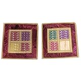 Mogul Decorative Cushion Cover Zari Work Handmade Couch Velvet Ethnic Pillow Shame