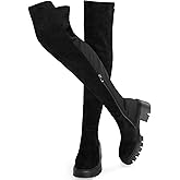 ErikenUrben Women Black Thigh High Boots Suede Over The Knee High Boots Platform Chunky Heel Stretch Boots Zip