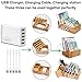 Bamboo Charging Station for Multiple Devices Docking Stand Storage Box Desktop Holder Organizer Compatible with Phone, Tablet, Watch, E-Reader (Included Watch Stand, 6 Cables, NO USB Charger)