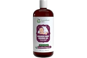 GreenRoot Labs Certified Organic Baby Massage Oil 236 mL | Gentle Moisturizing Body Oil for Soft, Nourished Skin | Non-Greasy