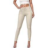 Hybrid & Company Womens Hyper Ultra Stretch Comfy Skinny Leg 3 Button Wide Waist Work Casual Pants