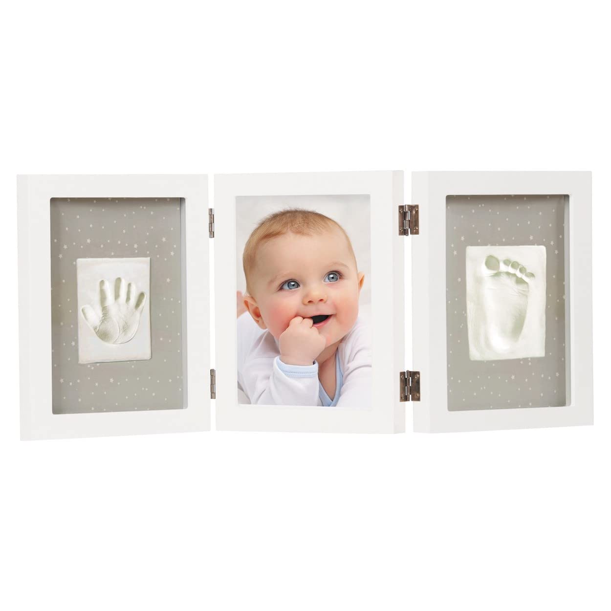 Dooky Baby Handprint Gift |Triple frame white| baby handprint gift | Personalised baby footprint& handprint photo kit | Baby clay footprint kit non toxic | Baby safe clay handprint kit