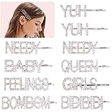 10PCS Word Hair Clip Letter Bobby Pins Bling YUH Rhinestone Crystal Silver Barrettes Handmade Luxury Crystal Hair Jewellery Headwear Accessories for Women Girls 