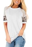 Dressation Women's Short Sleeve Leopard Color Block Shirt Casual Stripe Round Neck T Shirts Blouses Tops