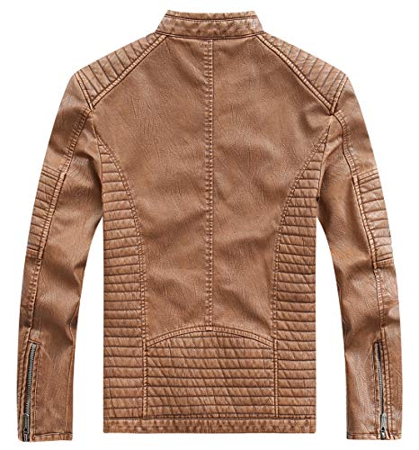 chouyatou men's vintage stand collar pu leather jacket