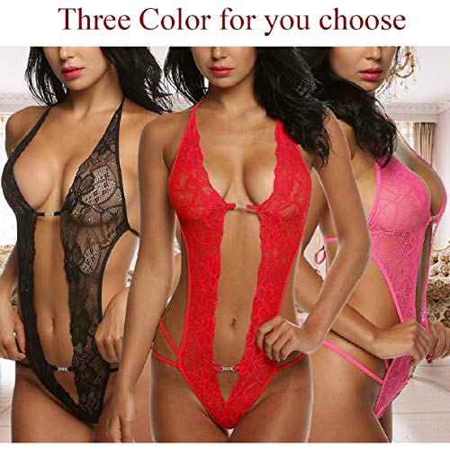 Voqeen-Babydoll-Lingerie-Donna-Sexy-Erotico-Camicia-da-Notte-Biancheria-Body-Curvy-Pizzo-Trasparente-Intima-da-Notte-Aperto-Hollow-Halter-Sleepwear