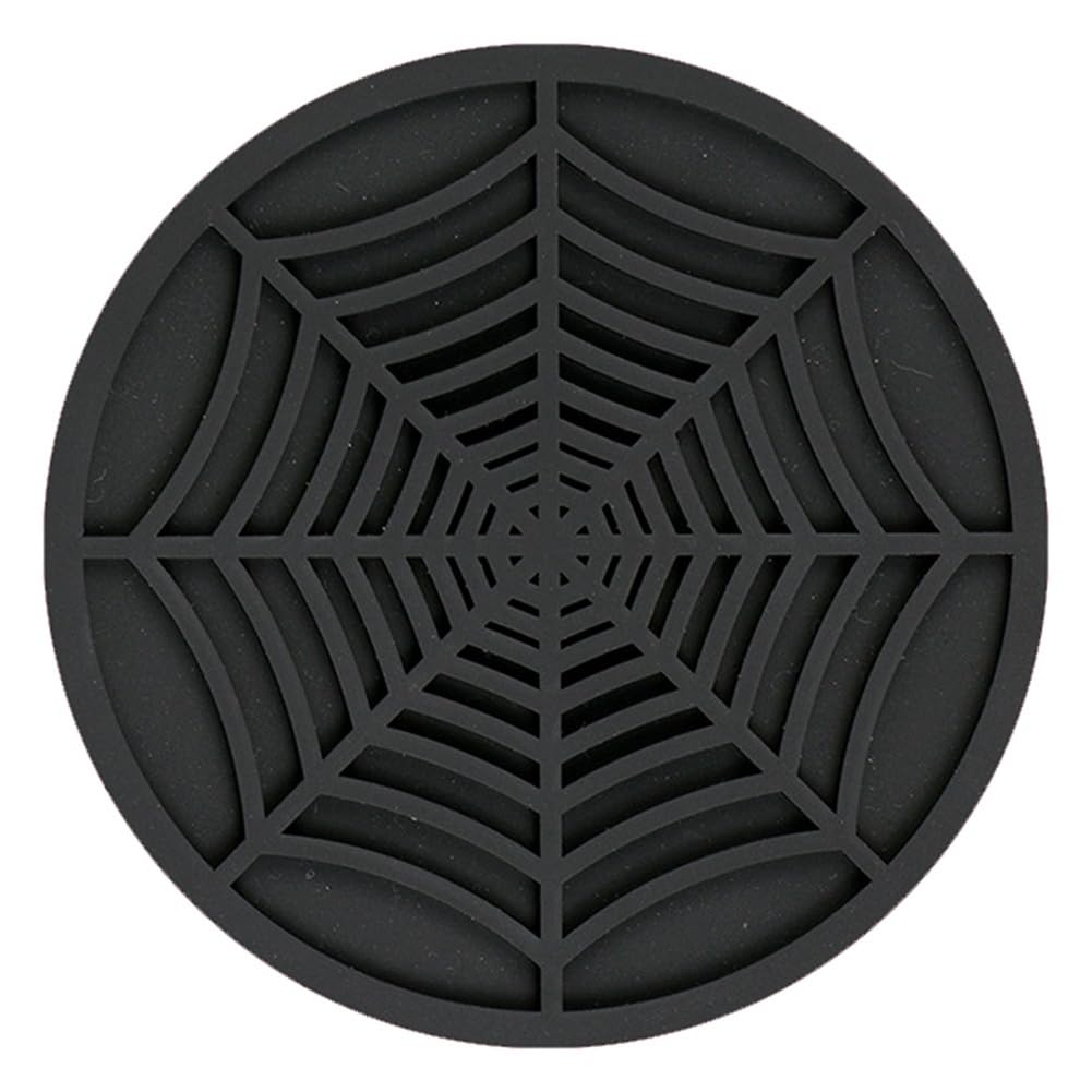 Rvvwhfn Silicone Spider Web Coasters for Drinks - 6 Pack Design Spider Drink Coasters, 4Inch Black Coaster Set,Black Easy to Use