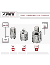 ARES 71270   Juego de accesorios de enchufe (10 piezas, acero cromo vanadio con acabado de espejo, incluye adaptadores, extensiones y juntas universales)