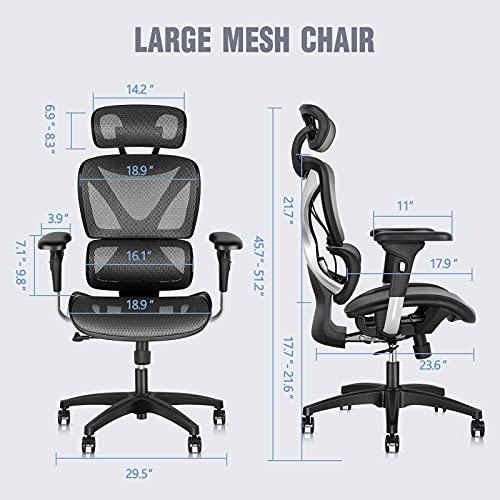 Gabrylly Ergonomic Office Chair, Large Mesh Chair with Lumbar Support