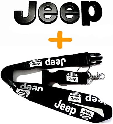 Jeep Matte Black METAL Emblem &amp; Black Lanyard Key Chain