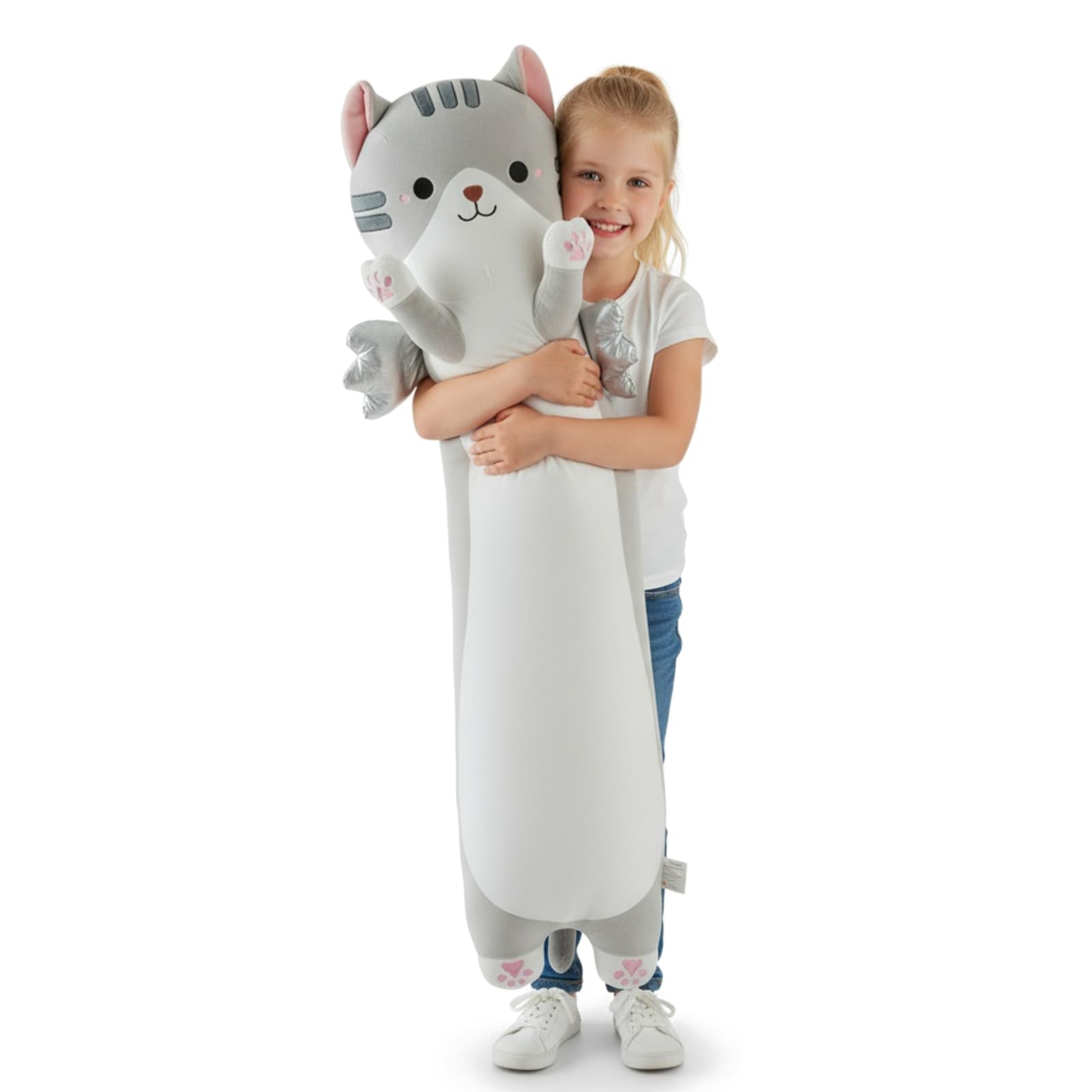 Aiuidun 35.4" Long Cat Plush Pillow with Wings - Super Soft Stuffed Animal for Kids & Adults, Cute Body Pillow for Sleeping, Squishy Cat Plushies Gifts for Girls (Gray)