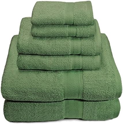 6 Piece 100% Premium Cotton Towel Set, Bath Towels, Hand Towels, Wash Cloths (Army Green)