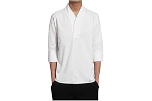Men 3/4 Sleeve Cotton Linen Top Wrap V Neck Hipster Shirts Loose Fit Beach Hippie Tunic Yoga Tops Big and Tall