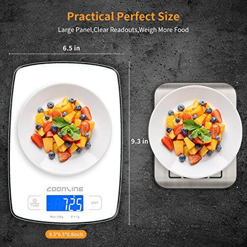 Food Scale, 22lb Digital Kitchen Scale Weight Grams and Ounces for Cooking Baking, 1g/0.1oz Precise Touch Screen Scale with Tare Function - Tempered Glass Platform (white)