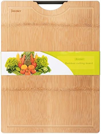 Extra Large Bamboo Cutting Board, JASZMER Organic Bamboo Cutting Board with Drip Groove Multi-size Chopping Board with Handle, 13.38✕9.45✕0.71 IN