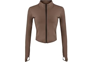 Gacaky Women's Athletic Jacket Lightweight Full Zip Up Yoga Jacket Cropped Workout Slim Fit Tops with Thumb Holes