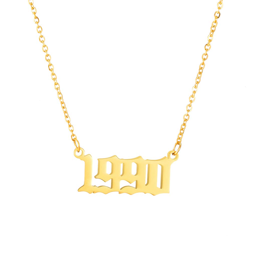 AFSTALR Birth Year Necklace for Women Girls Birthday Gifts Charm Friendship Jewellry Year Number 1990 Gold