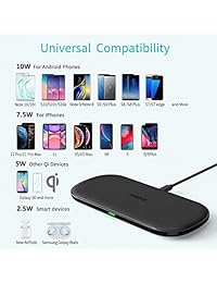 CHOETECH Dual Wireless Charger, 5 Coils Qi Certified Fast Wireless Charging Pad Compatible with iPhone 11 11 Pro Max X XS XS Max, Samsung Galaxy Note 10 Note 10+ S10, New AirPods (Adapter Included)