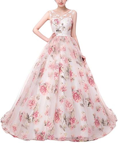 Vanial Women's A Line Long Floral Print Prom Dresses Evening Gowns Pink Size 20
