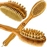 Bath Blossom Bamboo Body Brush for Back Scrubber - Natural Bristles Shower Brush with Long Handle - Excellent for Exfoliating Skin and Cellulite - Use Wet or Dry Brushing - Suitable for Men and Women
