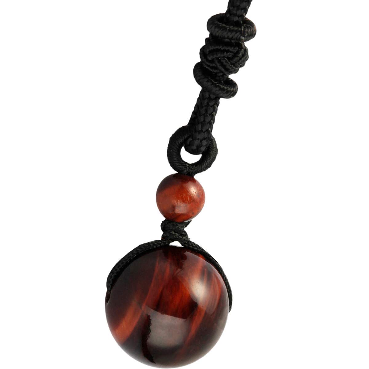 Nupuyai Red Tiger's Eye Round Gemstone Bead Pendant Necklace for Women Men, Protection Healing Crystal Pendant with Adjustable Cord