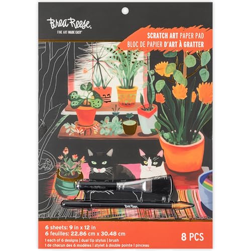 Brea Reese: Scratch Art Paper Pad - Cozy Cats - 6 Designs, Guided Art, Metallic…